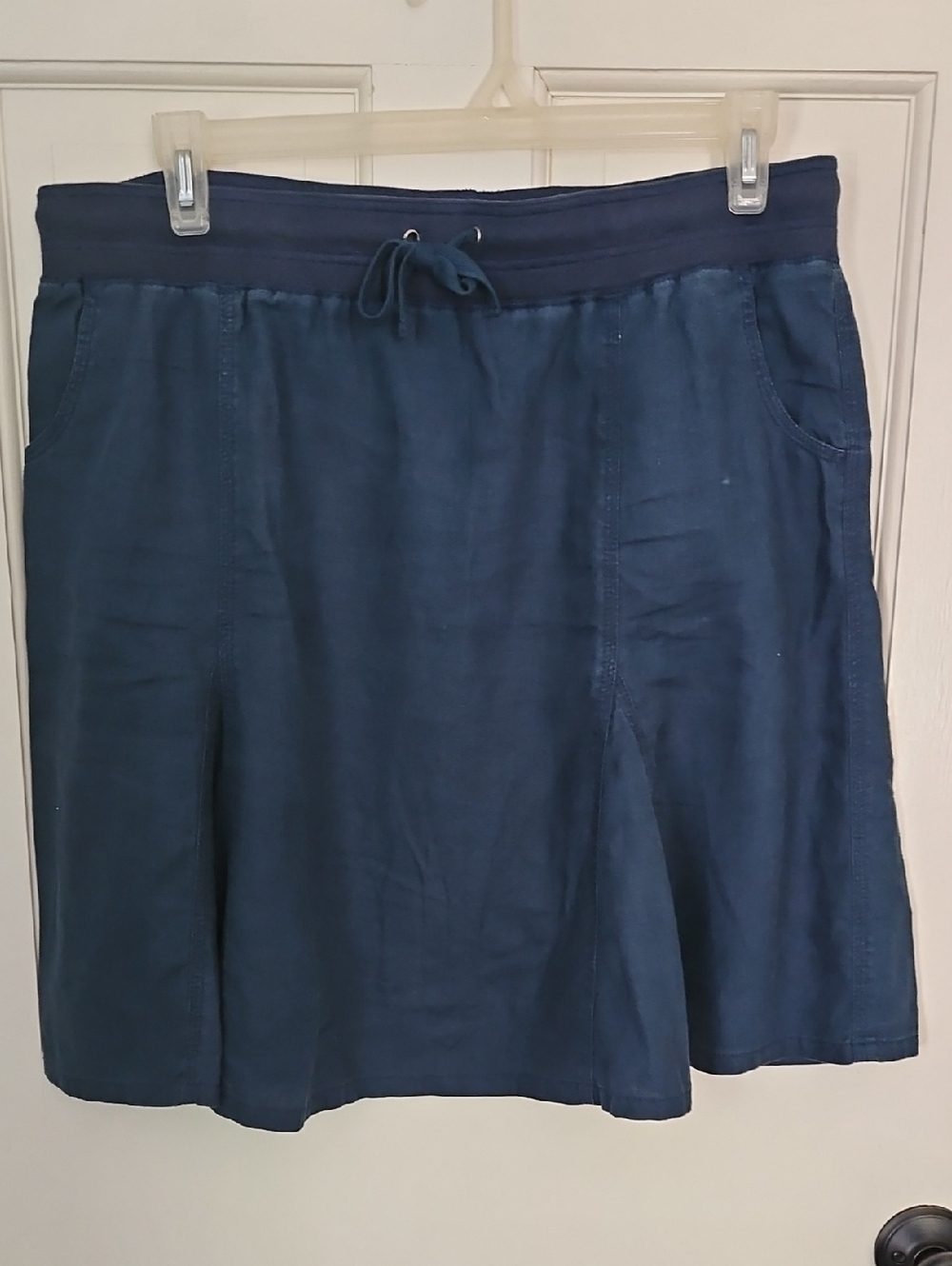 J.Jill Women’s Navy Blue Casual 100% Linen Drawstring Skirt
